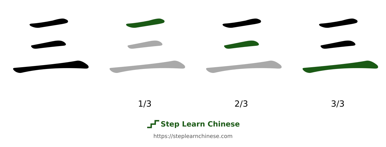 Stroke-by-stroke writing guide for 三