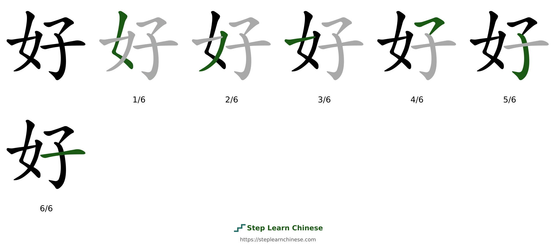 Stroke-by-stroke writing guide for 好